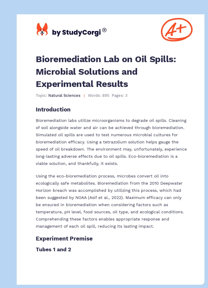 Bioremediation Lab on Oil Spills: Microbial Solutions and Experimental Results. Page 1