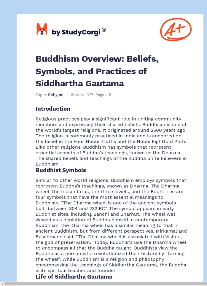 Buddhism Overview: Beliefs, Symbols, and Practices of Siddhartha Gautama. Page 1