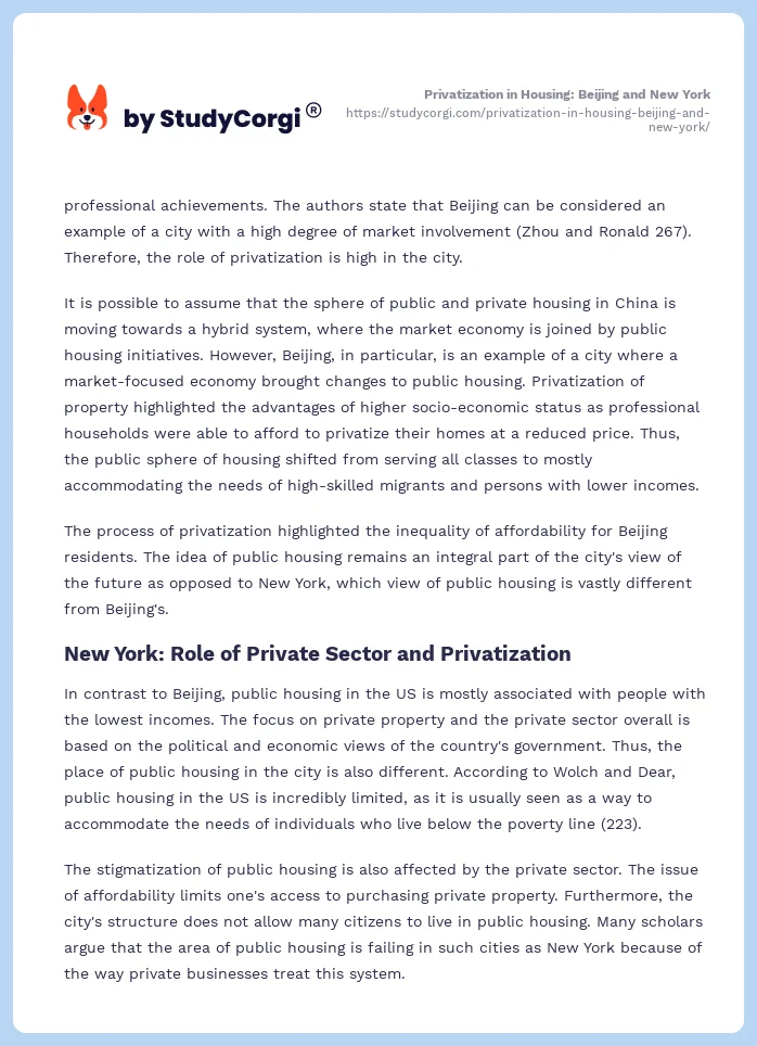 Privatization in Housing: Beijing and New York. Page 2