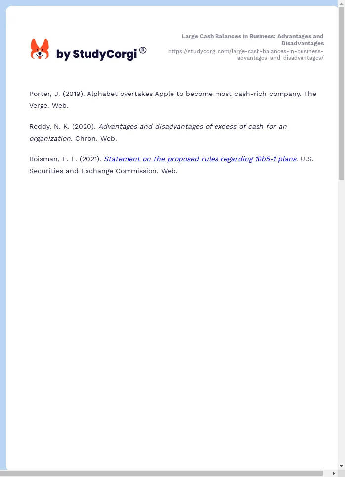 Large Cash Balances in Business: Advantages and Disadvantages. Page 2