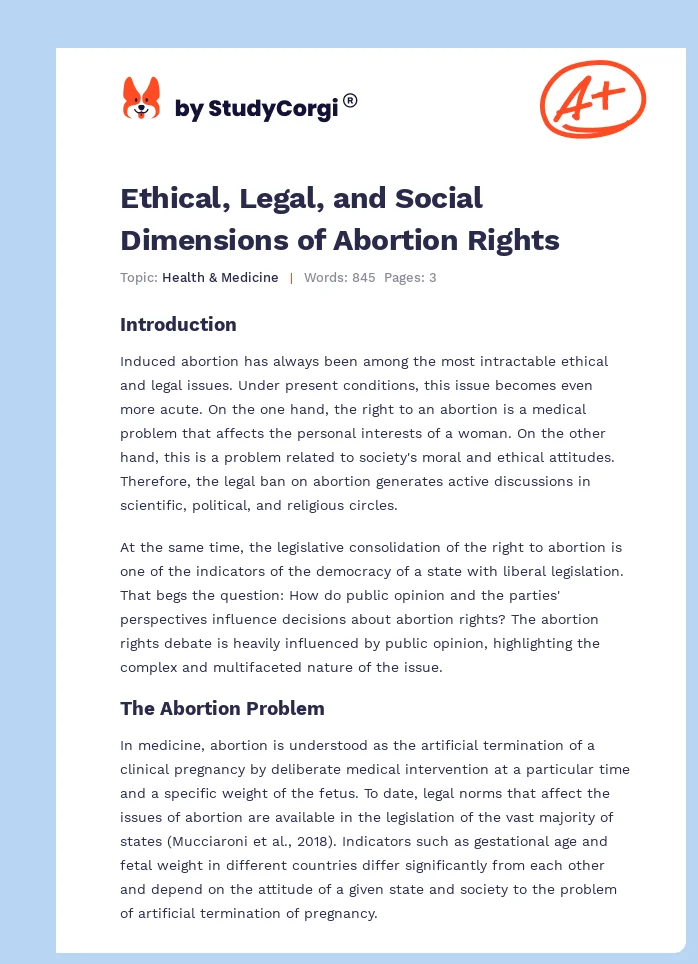 Ethical, Legal, and Social Dimensions of Abortion Rights. Page 1