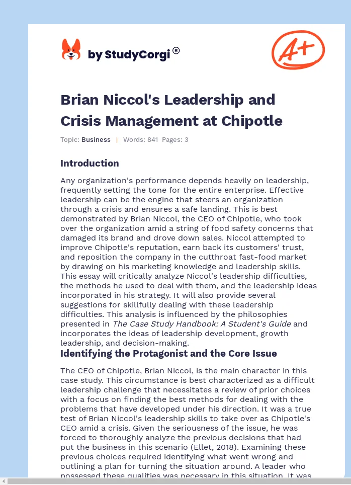 Brian Niccol's Leadership and Crisis Management at Chipotle. Page 1
