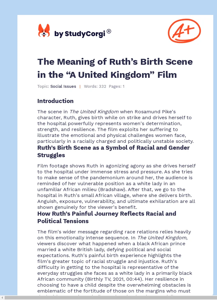 The Meaning of Ruth’s Birth Scene in the “A United Kingdom” Film. Page 1