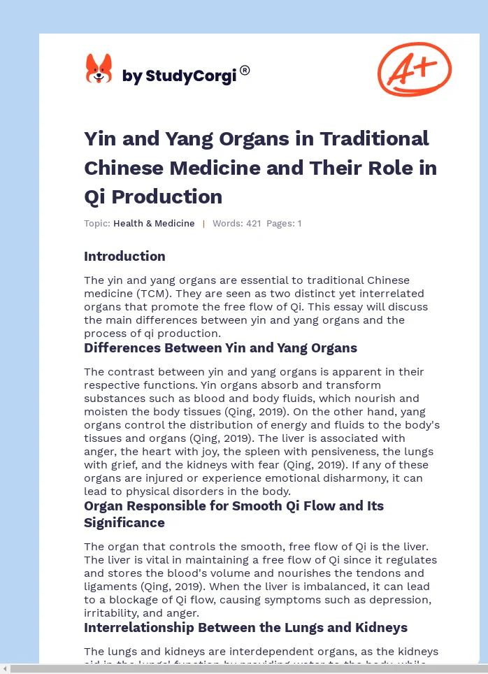 Yin and Yang Organs in Traditional Chinese Medicine and Their Role in Qi Production. Page 1