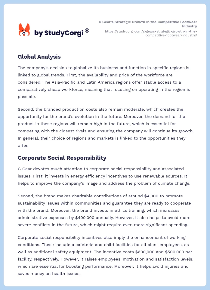 G Gear’s Strategic Growth in the Competitive Footwear Industry. Page 2
