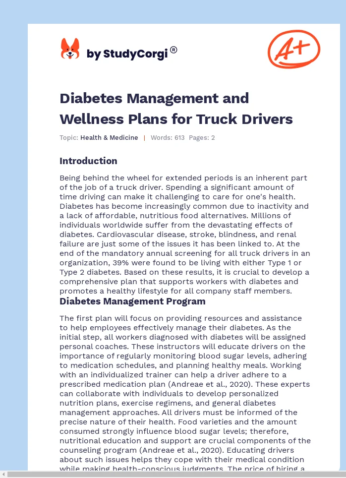 Diabetes Management and Wellness Plans for Truck Drivers. Page 1