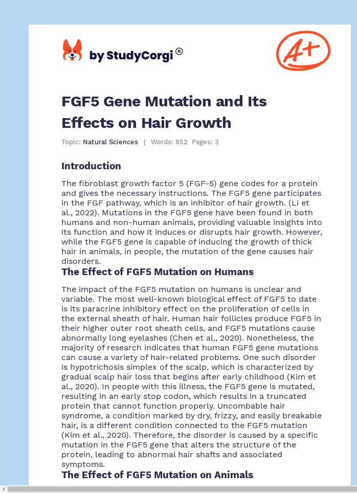FGF5 Gene Mutation and Its Effects on Hair Growth. Page 1