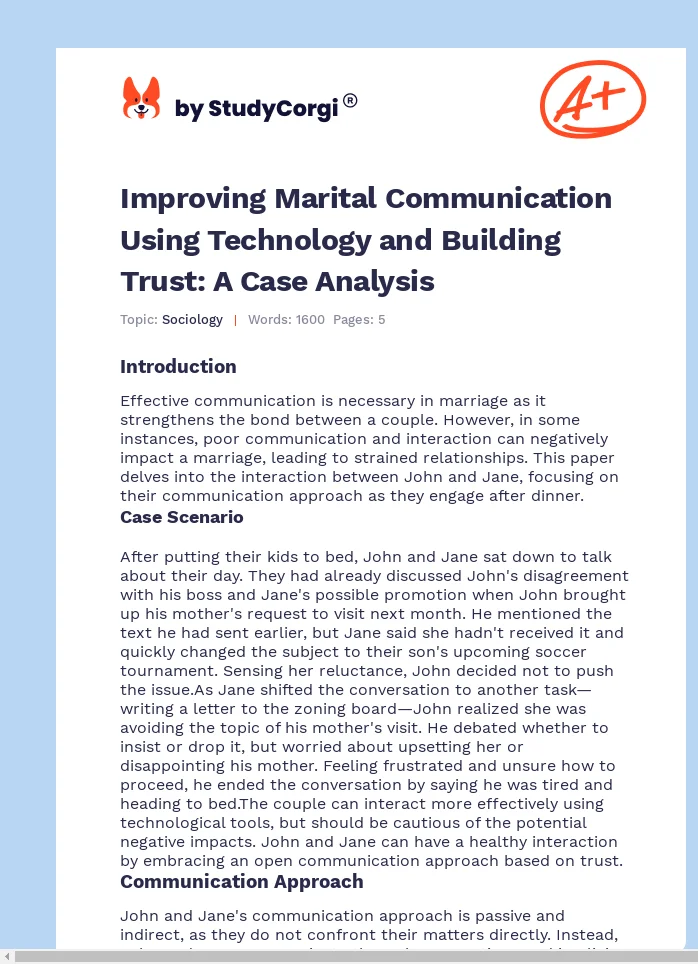 Improving Marital Communication Using Technology and Building Trust: A Case Analysis. Page 1