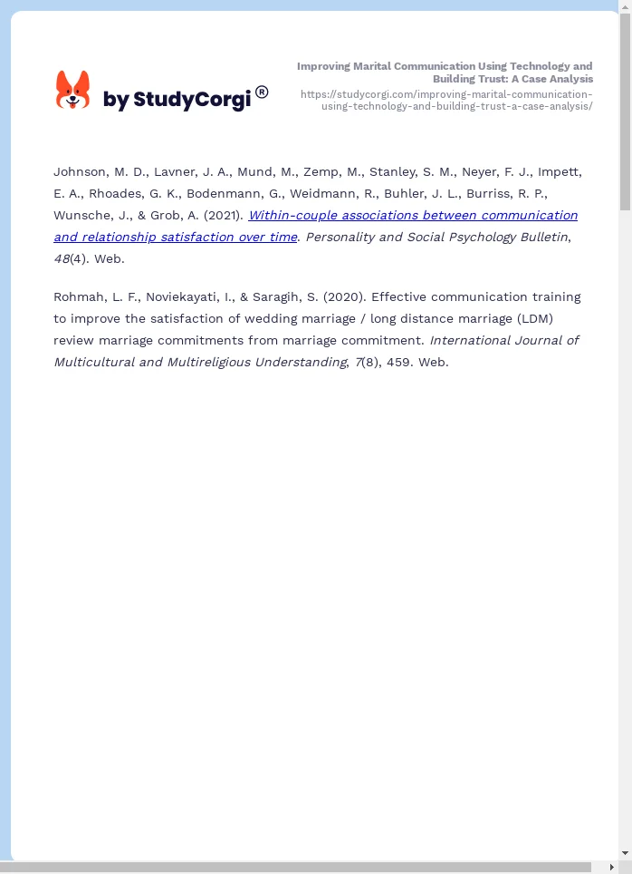 Improving Marital Communication Using Technology and Building Trust: A Case Analysis. Page 2