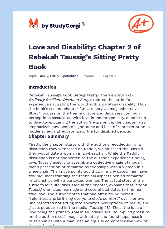 Love and Disability: Chapter 2 of Rebekah Taussig’s Sitting Pretty Book. Page 1