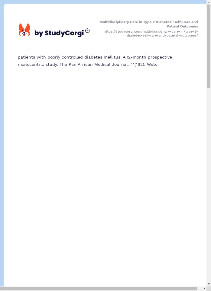 Multidisciplinary Care in Type 2 Diabetes: Self-Care and Patient Outcomes. Page 2