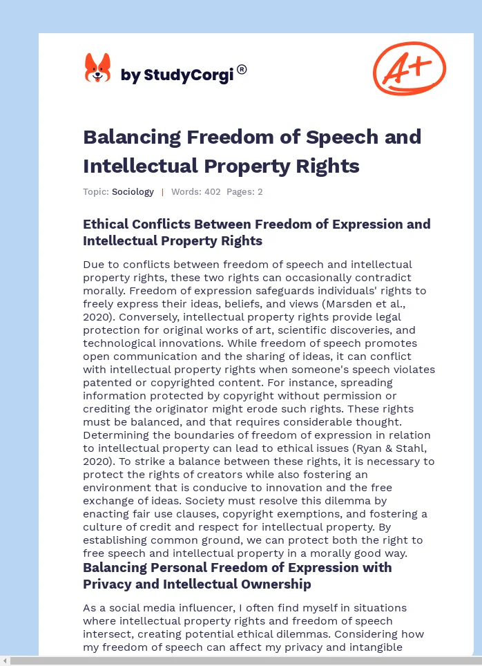 Balancing Freedom of Speech and Intellectual Property Rights. Page 1