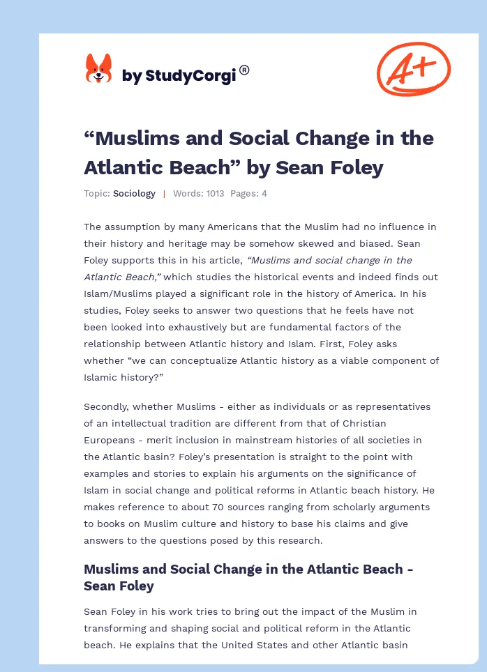 “Muslims and Social Change in the Atlantic Beach” by Sean Foley. Page 1