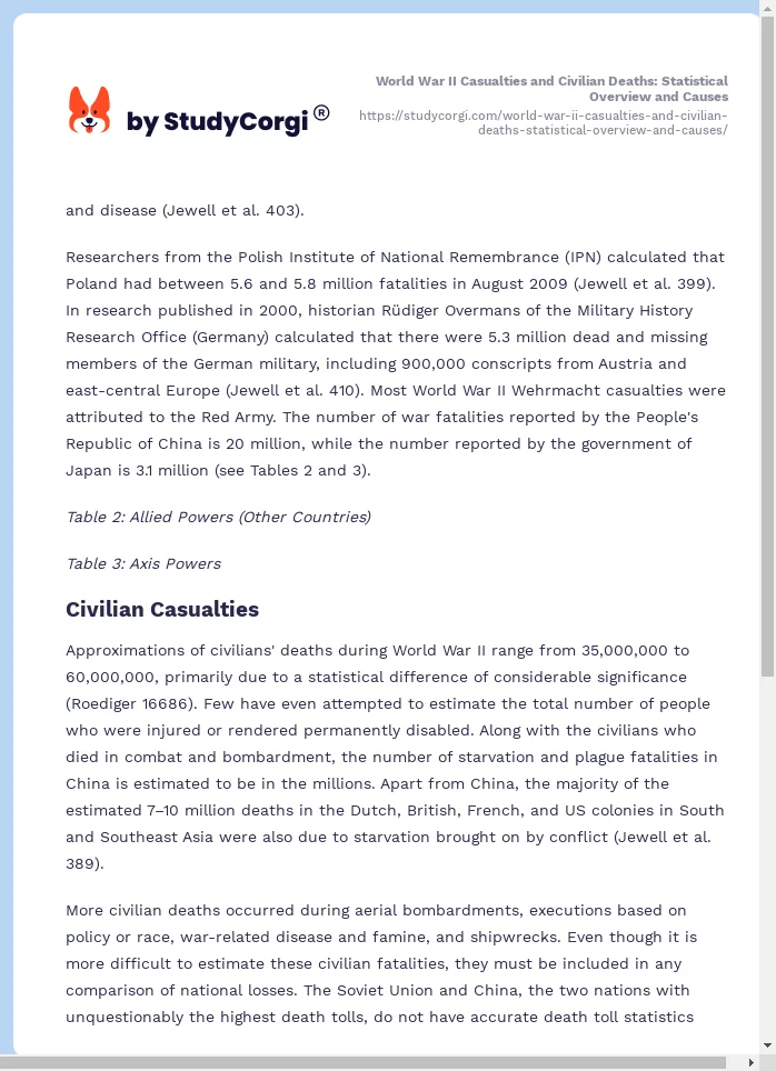 World War II Casualties and Civilian Deaths: Statistical Overview and Causes. Page 2