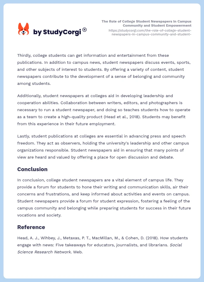 The Role of College Student Newspapers in Campus Community and Student Empowerment. Page 2