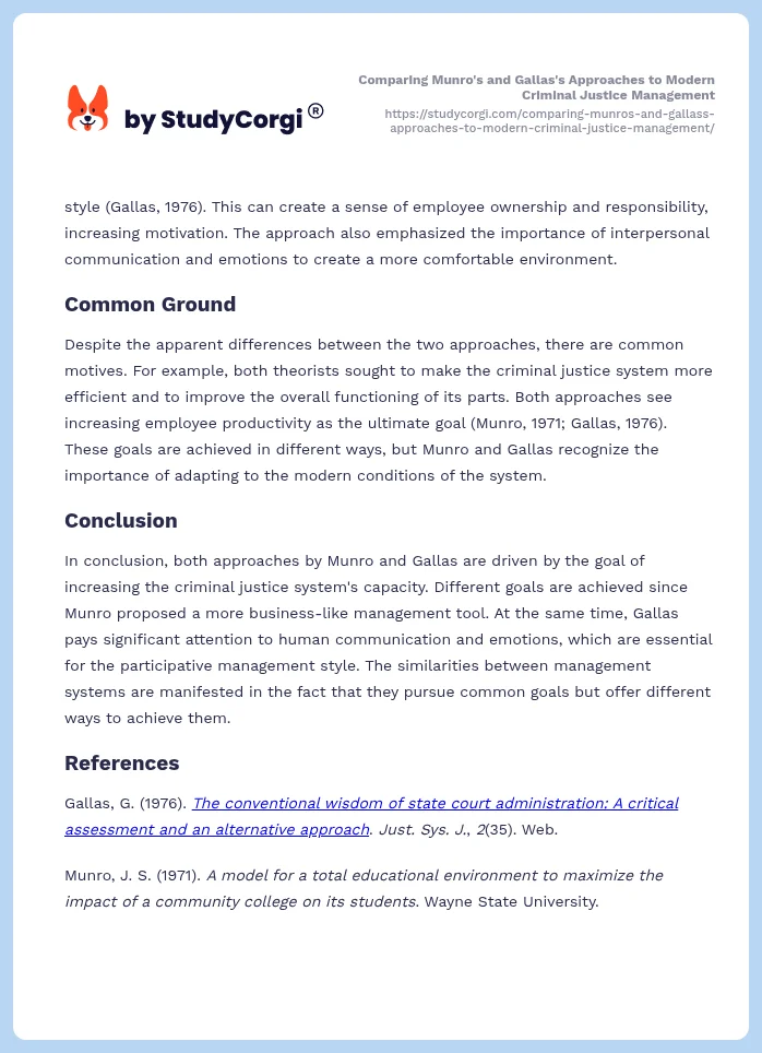 Comparing Munro's and Gallas's Approaches to Modern Criminal Justice Management. Page 2