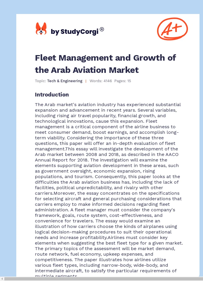 Fleet Management and Growth of the Arab Aviation Market. Page 1