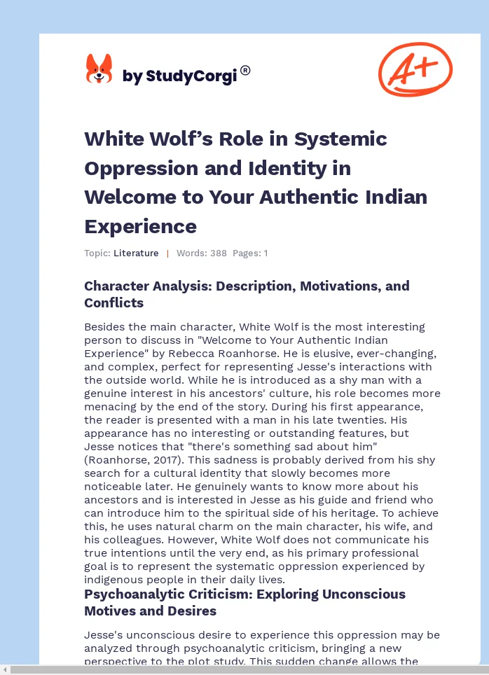 White Wolf’s Role in Systemic Oppression and Identity in Welcome to Your Authentic Indian Experience. Page 1