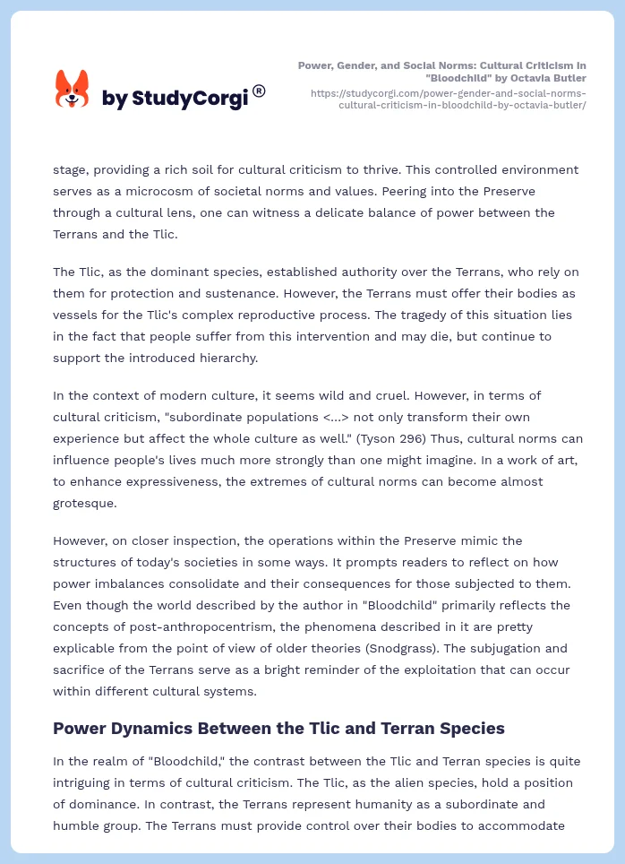 Power, Gender, and Social Norms: Cultural Criticism in "Bloodchild" by Octavia Butler. Page 2