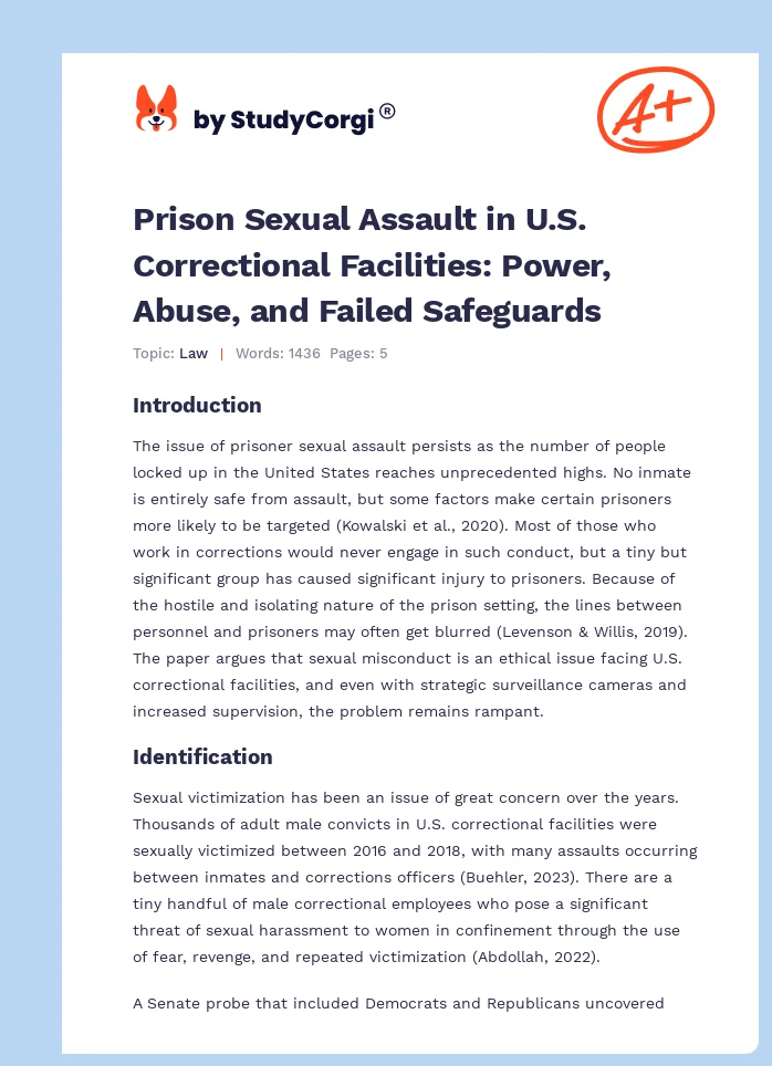 Prison Sexual Assault in U.S. Correctional Facilities: Power, Abuse, and Failed Safeguards. Page 1