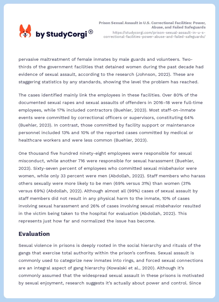 Prison Sexual Assault in U.S. Correctional Facilities: Power, Abuse, and Failed Safeguards. Page 2