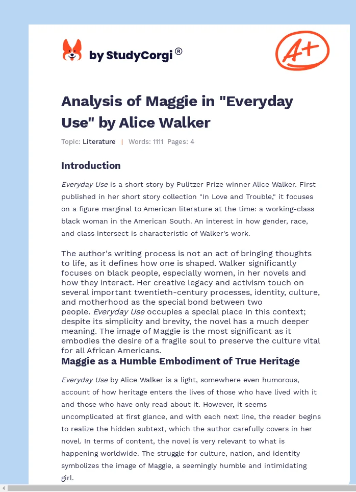 Analysis of Maggie in "Everyday Use" by Alice Walker. Page 1