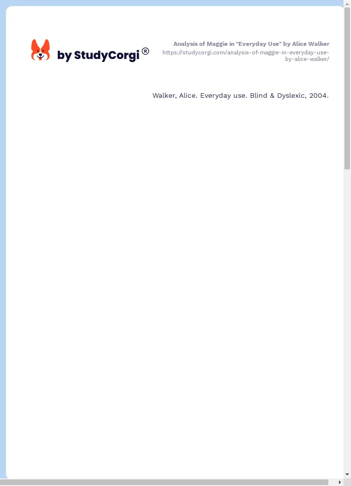 Analysis of Maggie in "Everyday Use" by Alice Walker. Page 2