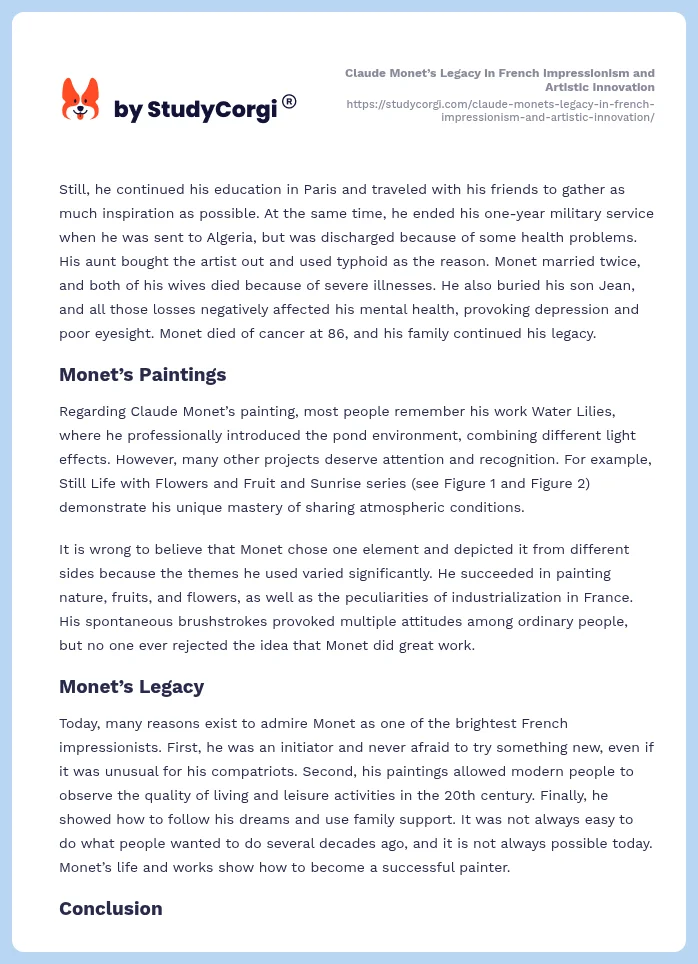 Claude Monet’s Legacy in French Impressionism and Artistic Innovation. Page 2