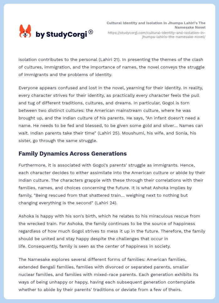 Cultural Identity and Isolation in Jhumpa Lahiri's The Namesake Novel. Page 2