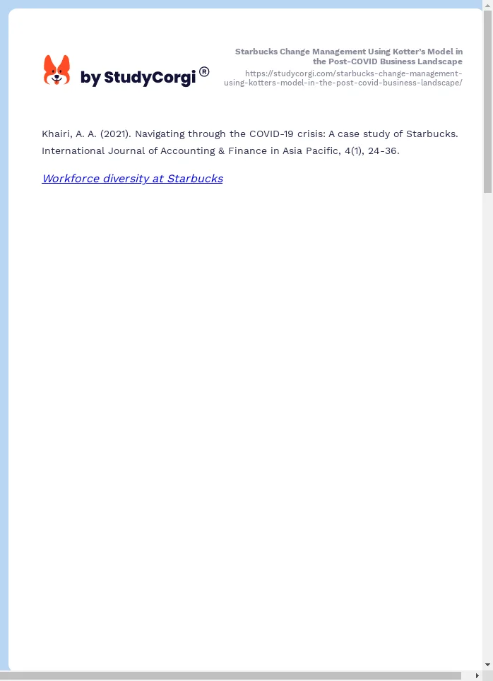 Starbucks Change Management Using Kotter’s Model in the Post-COVID Business Landscape. Page 2
