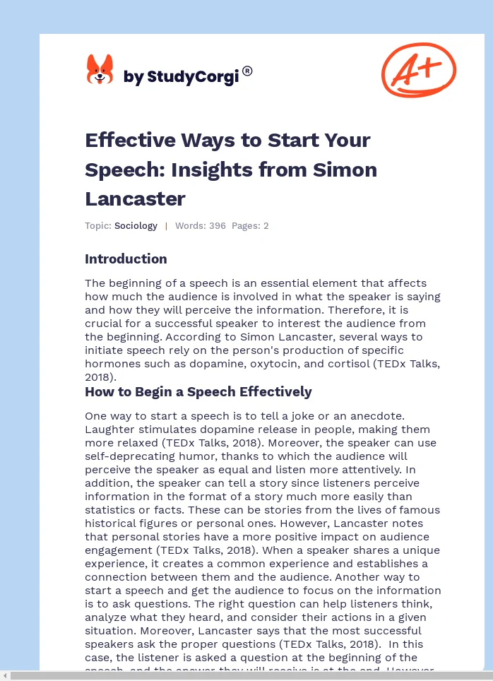 Effective Ways to Start Your Speech: Insights from Simon Lancaster. Page 1