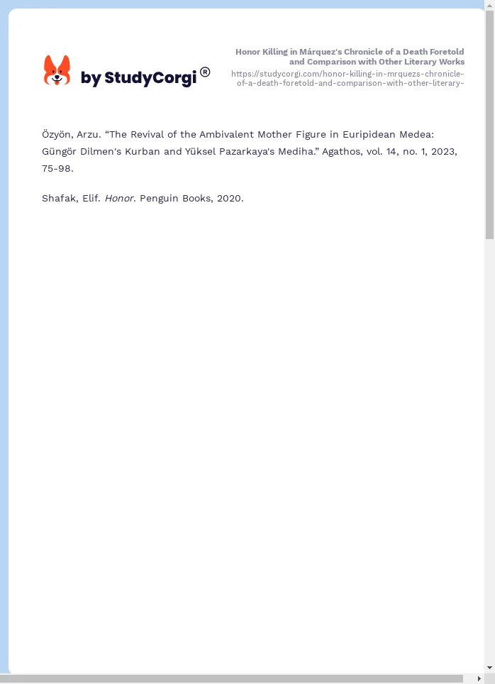 Honor Killing in Márquez's Chronicle of a Death Foretold and Comparison with Other Literary Works. Page 2