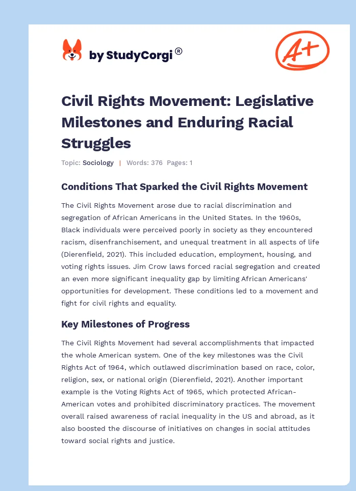 Civil Rights Movement: Legislative Milestones and Enduring Racial Struggles. Page 1