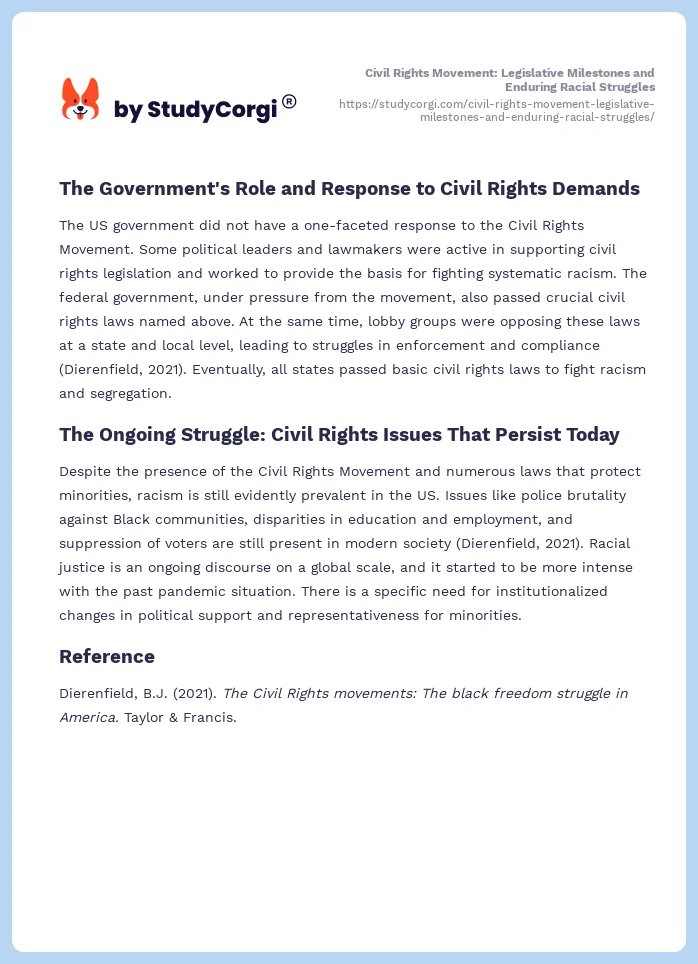 Civil Rights Movement: Legislative Milestones and Enduring Racial Struggles. Page 2