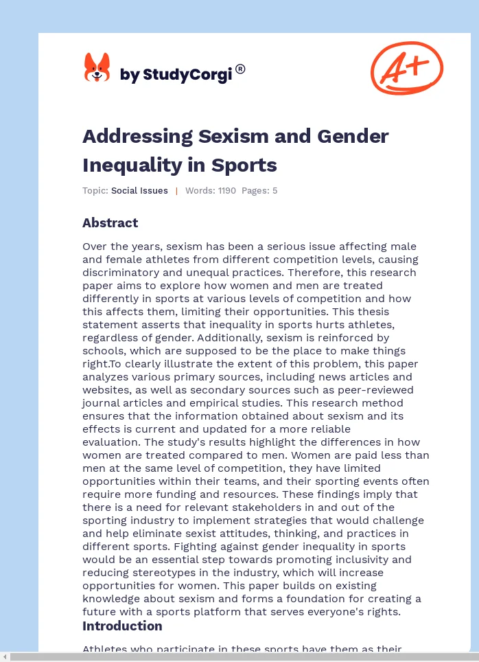 Addressing Sexism and Gender Inequality in Sports. Page 1