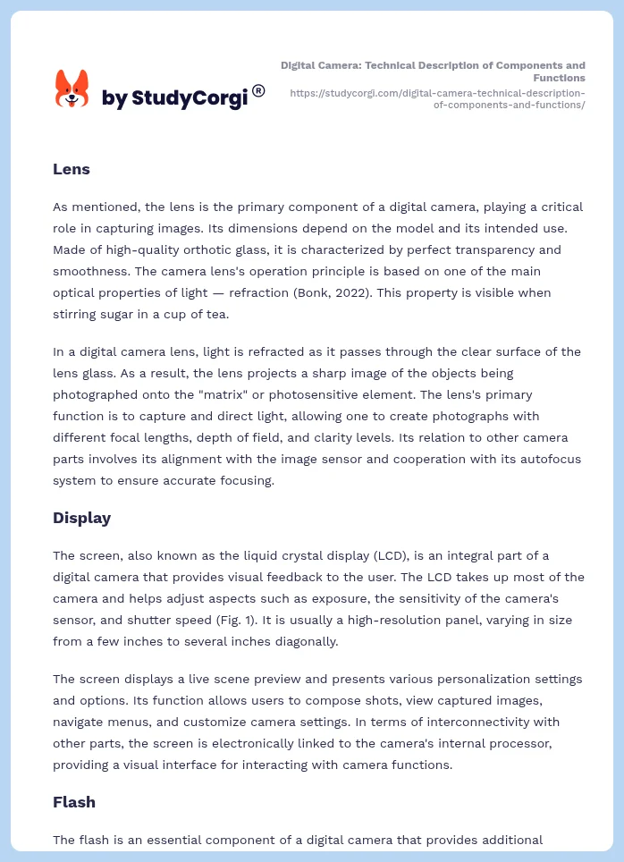 Digital Camera: Technical Description of Components and Functions. Page 2
