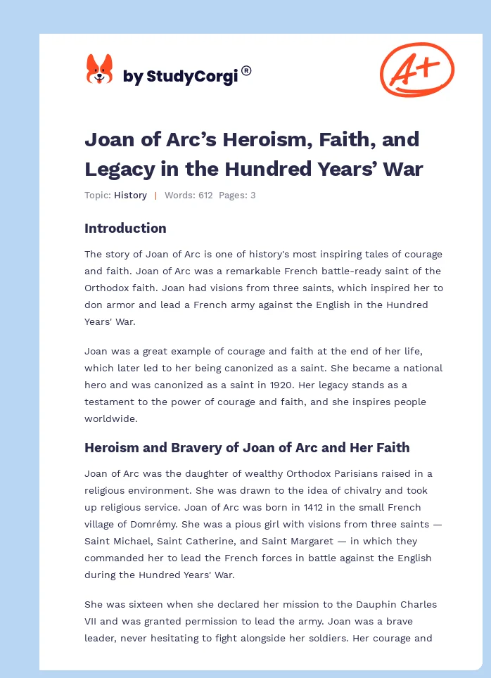 Joan of Arc’s Heroism, Faith, and Legacy in the Hundred Years’ War. Page 1