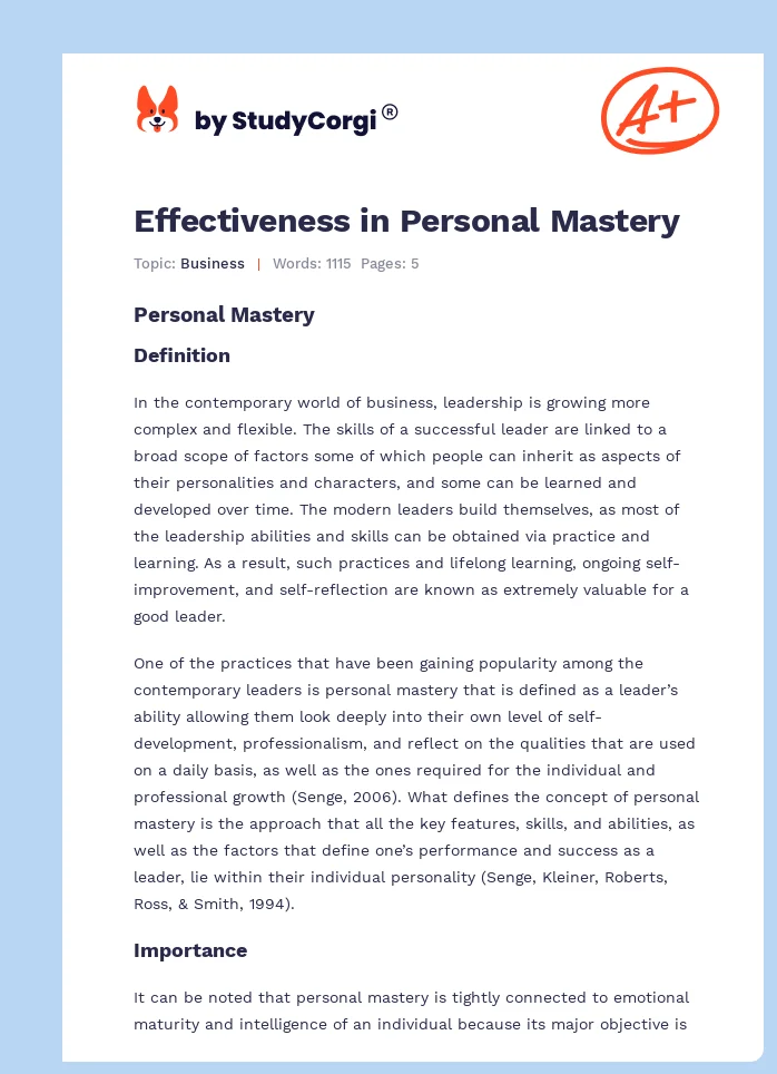 Effectiveness in Personal Mastery. Page 1