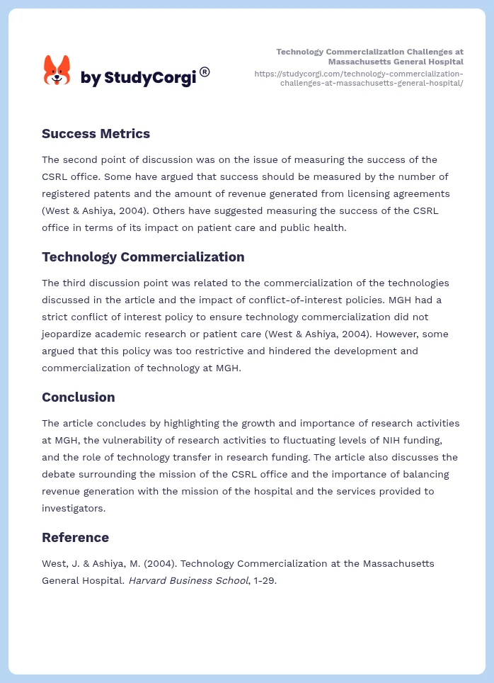 Technology Commercialization Challenges at Massachusetts General Hospital. Page 2