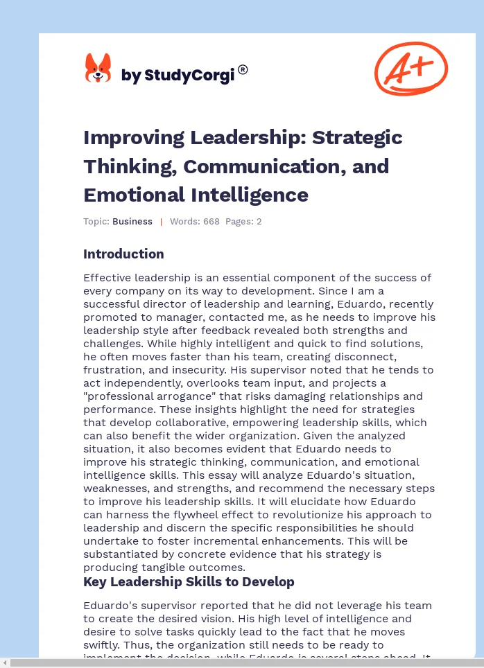 Improving Leadership: Strategic Thinking, Communication, and Emotional Intelligence. Page 1