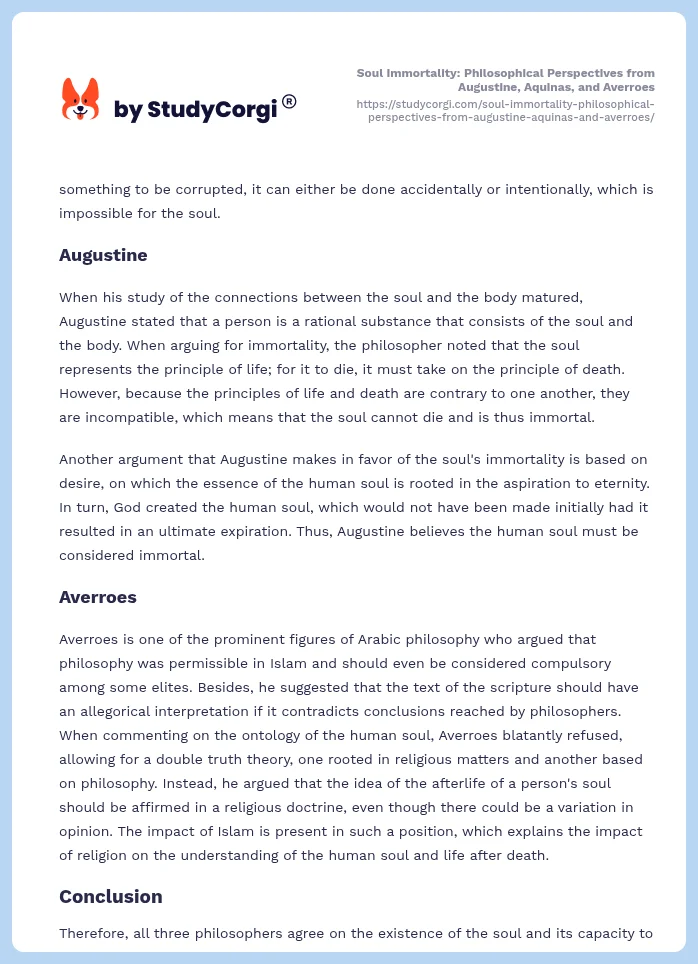 Soul Immortality: Philosophical Perspectives from Augustine, Aquinas, and Averroes. Page 2