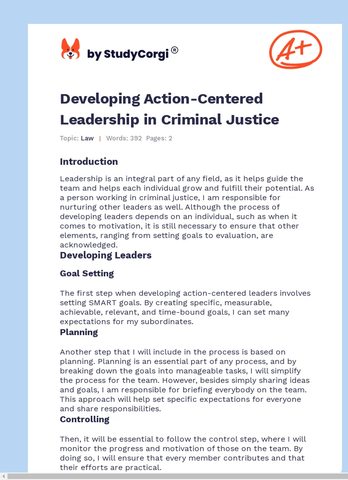 Developing Action-Centered Leadership in Criminal Justice. Page 1