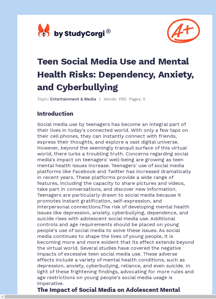 Teen Social Media Use and Mental Health Risks: Dependency, Anxiety, and Cyberbullying. Page 1