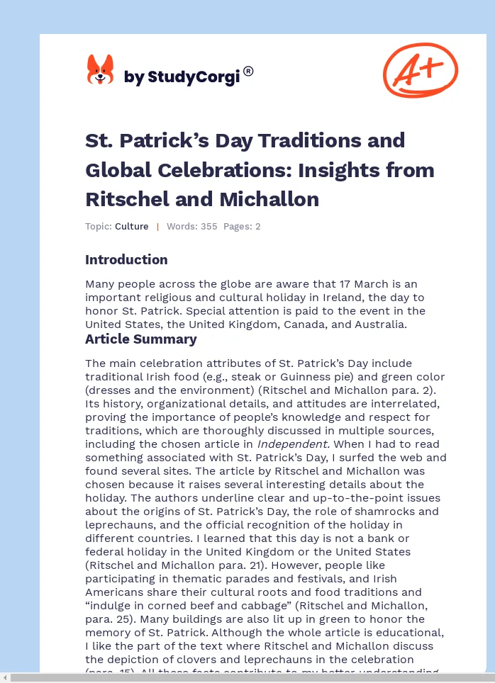 St. Patrick’s Day Traditions and Global Celebrations: Insights from Ritschel and Michallon. Page 1