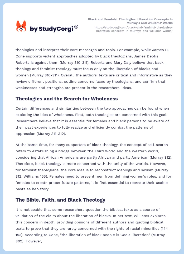 Black and Feminist Theologies: Liberation Concepts in Murray's and Williams' Works. Page 2