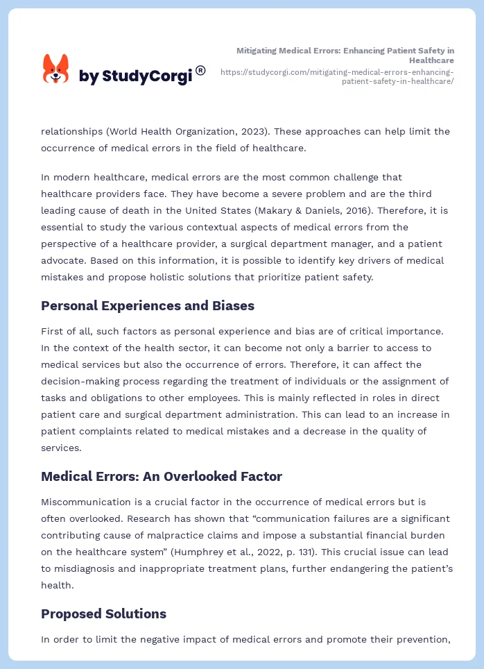 Mitigating Medical Errors: Enhancing Patient Safety in Healthcare. Page 2