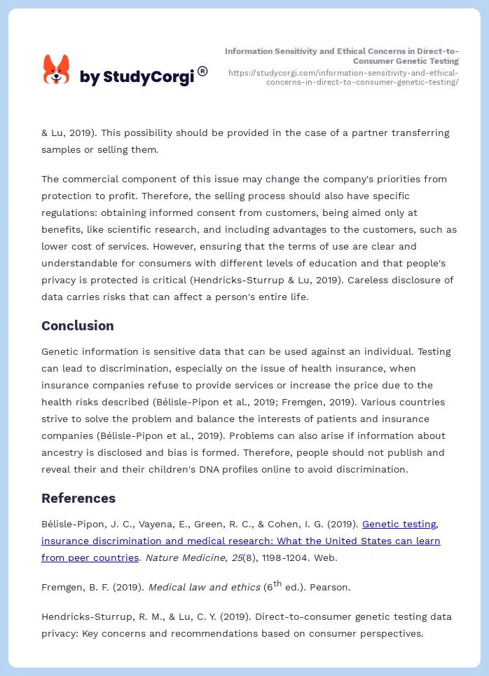Information Sensitivity and Ethical Concerns in Direct-to-Consumer Genetic Testing. Page 2