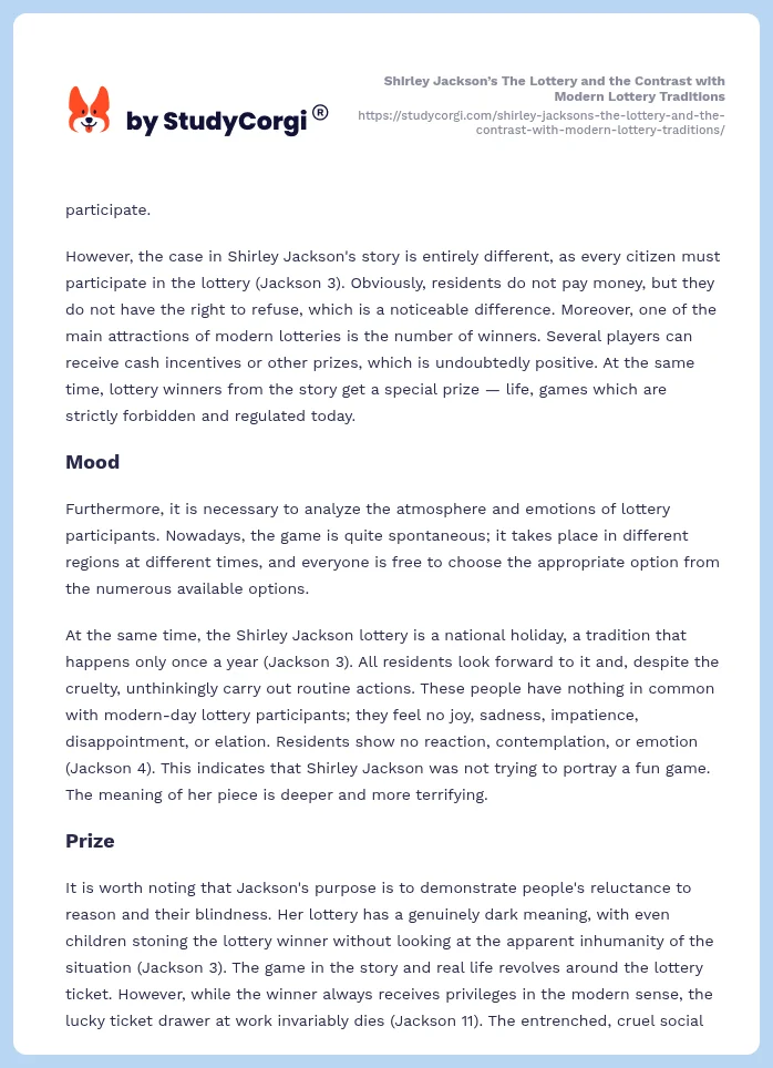 Shirley Jackson’s The Lottery and the Contrast with Modern Lottery Traditions. Page 2