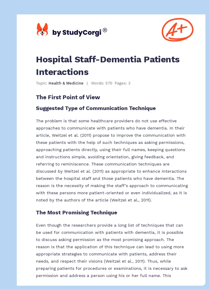 Hospital Staff-Dementia Patients Interactions. Page 1