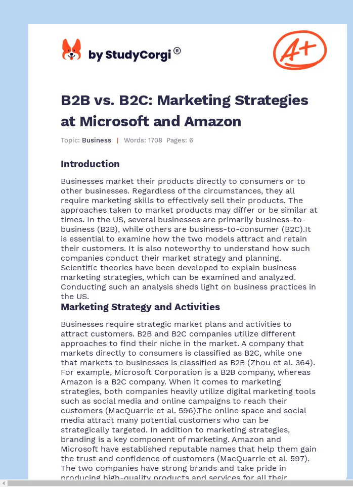 B2B vs. B2C: Marketing Strategies at Microsoft and Amazon. Page 1